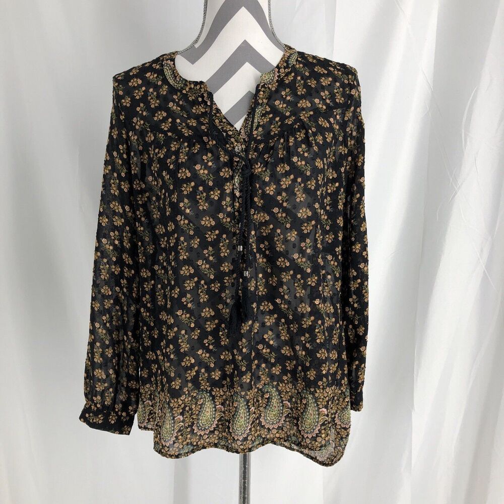 DR2 Multicolor Floral Print Flowy Sleeve Split Neck Top XS